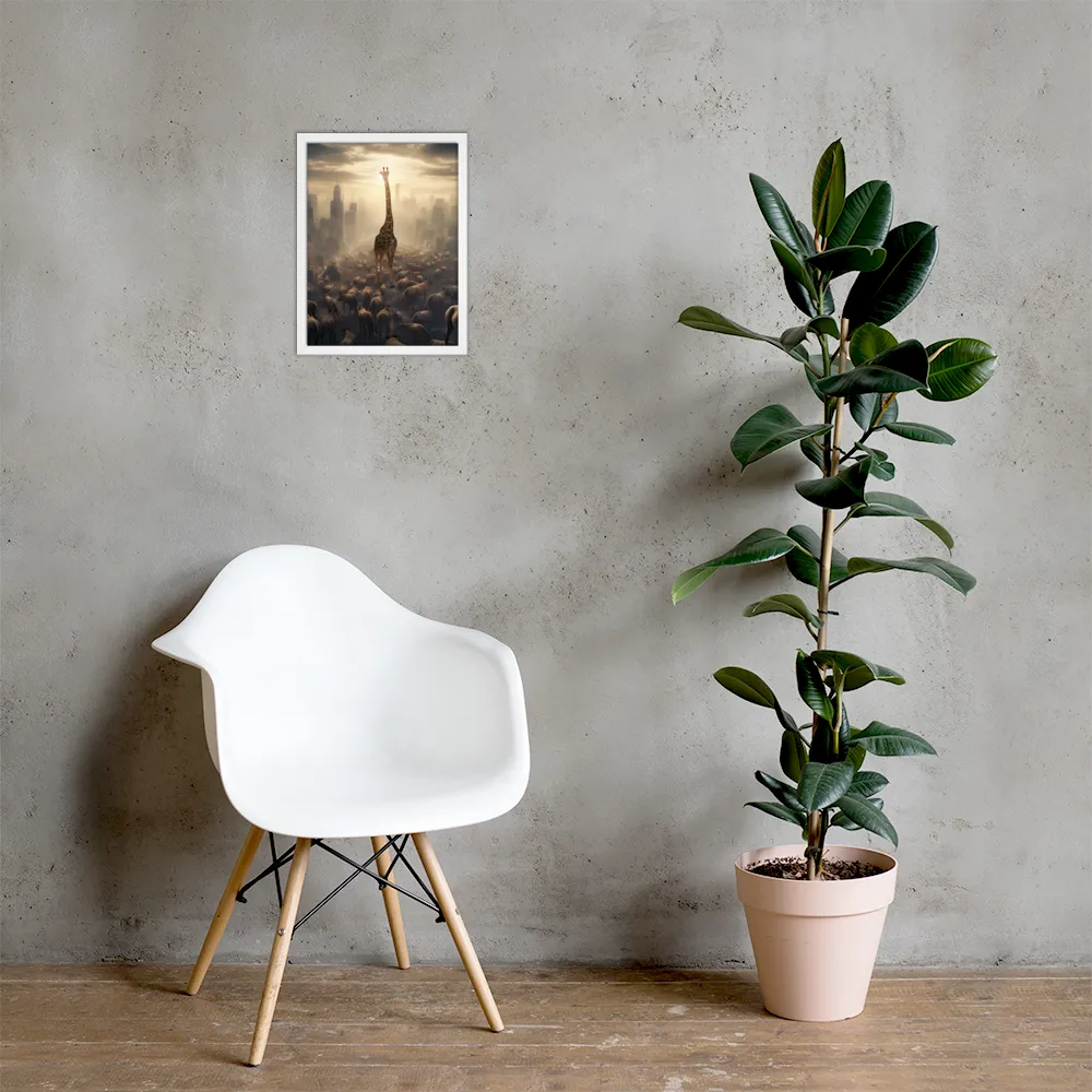 Urban Serengeti: A Giraffe's Perspective | Poster with White Frame | 12″×16″