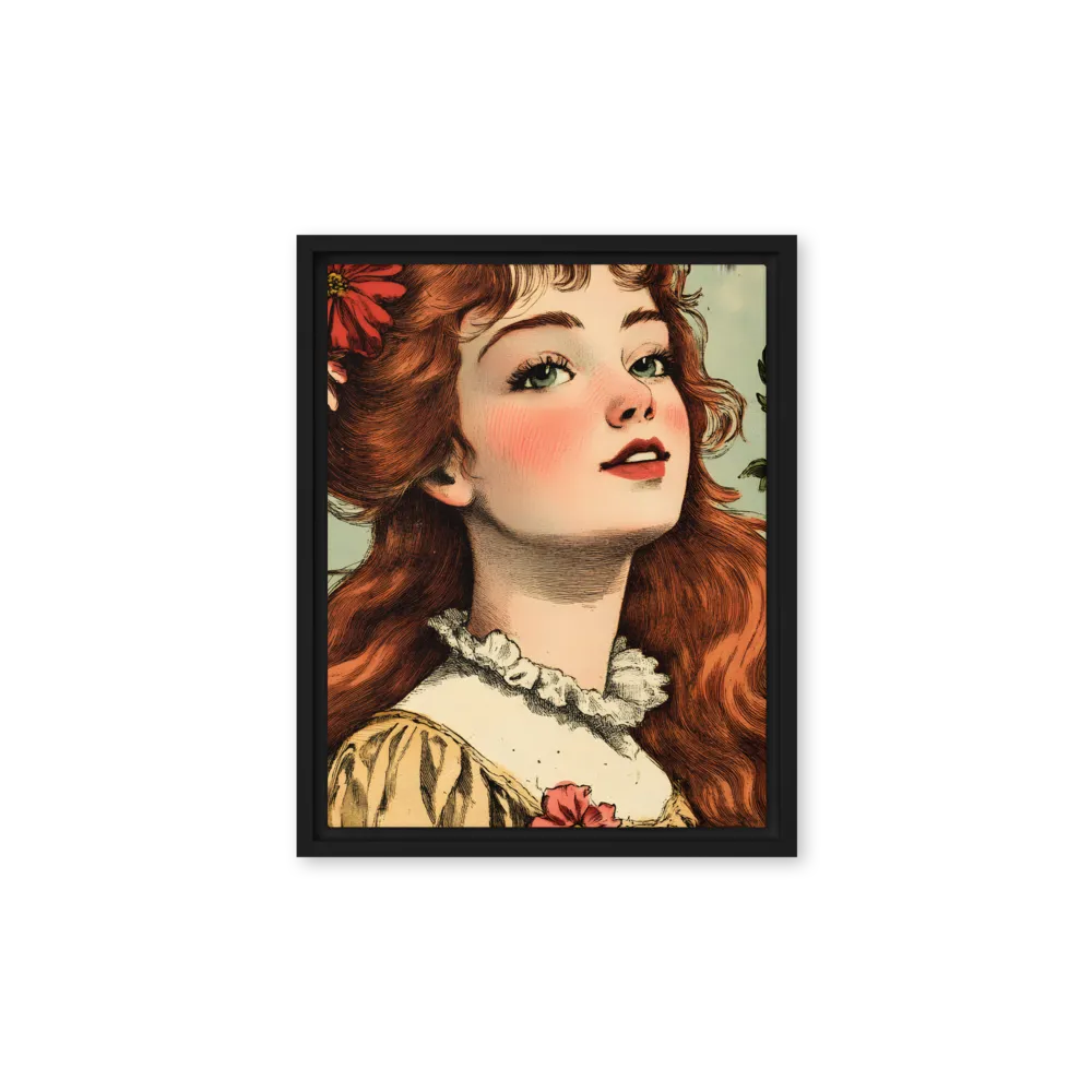 Whimsical Portrait of a Flower-Adorned Girl | Canvas with Black Frame | 11″×14″