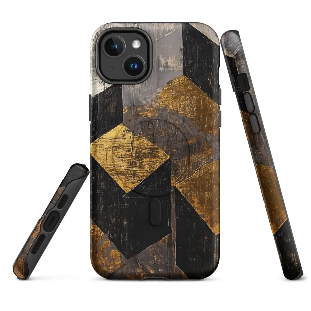 Geometric Harmony in Gold and Black | Phone Case |  14 Plus | MagSafe® Tough Case | Matte