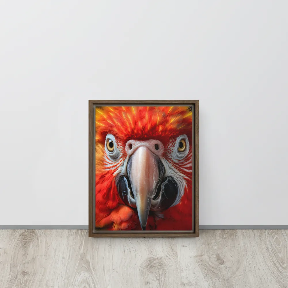 The Fiery Gaze of the Parrot | Canvas with Brown Frame | 11″×14″