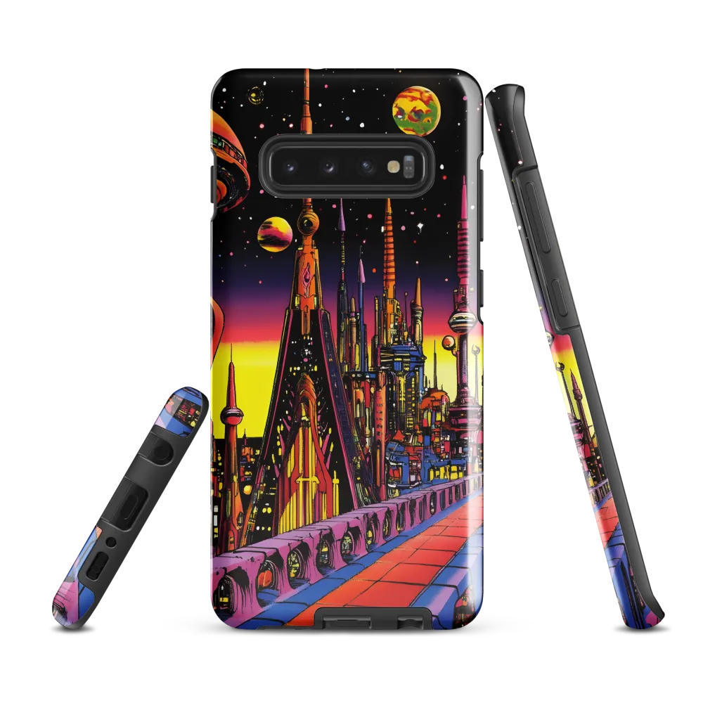 Futuristic Cosmos: A Journey Through Neon Cities | Phone Case |  S10 Plus | Tough Case | Glossy