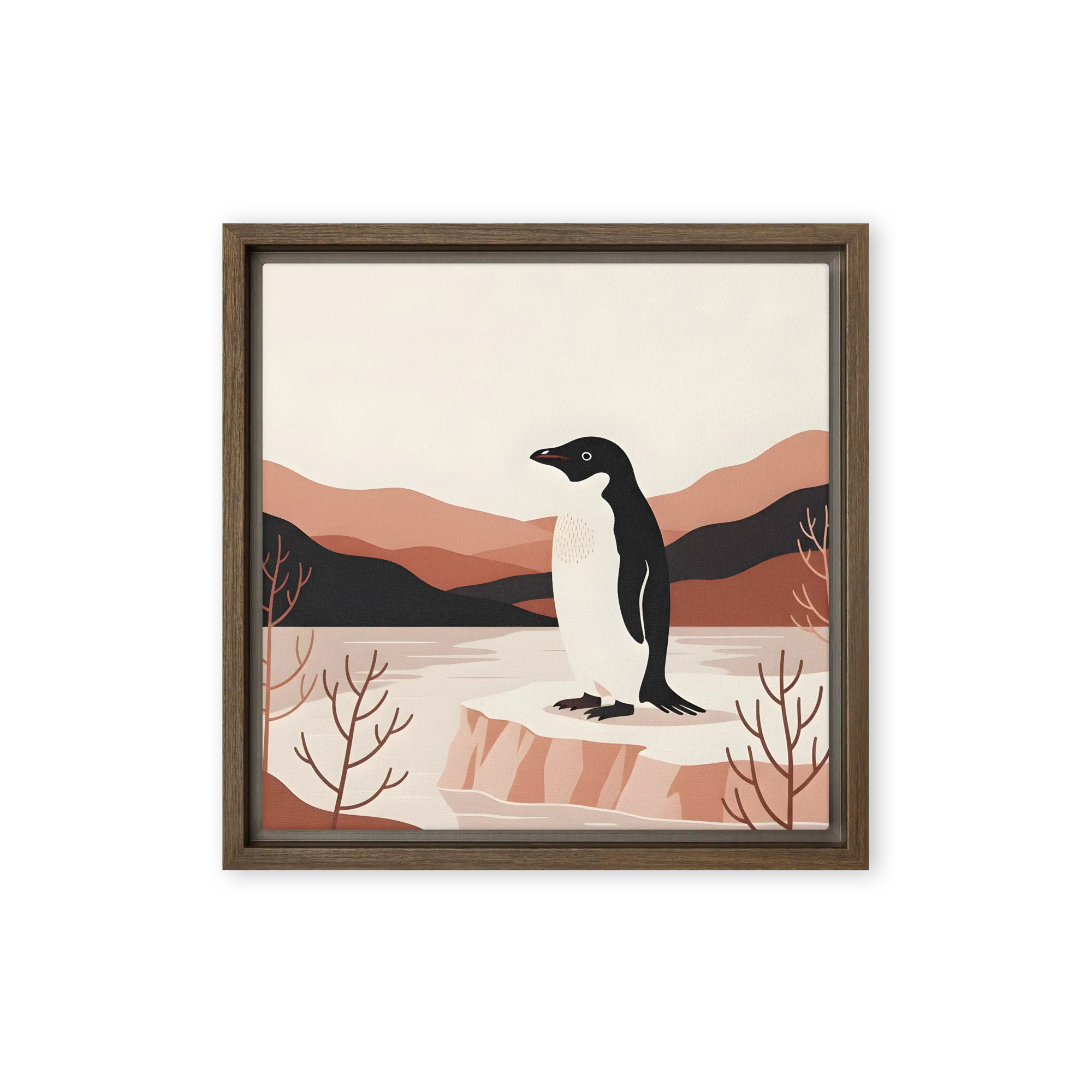 Arctic Penguin Landscape 
 Canvas with Brown Frame