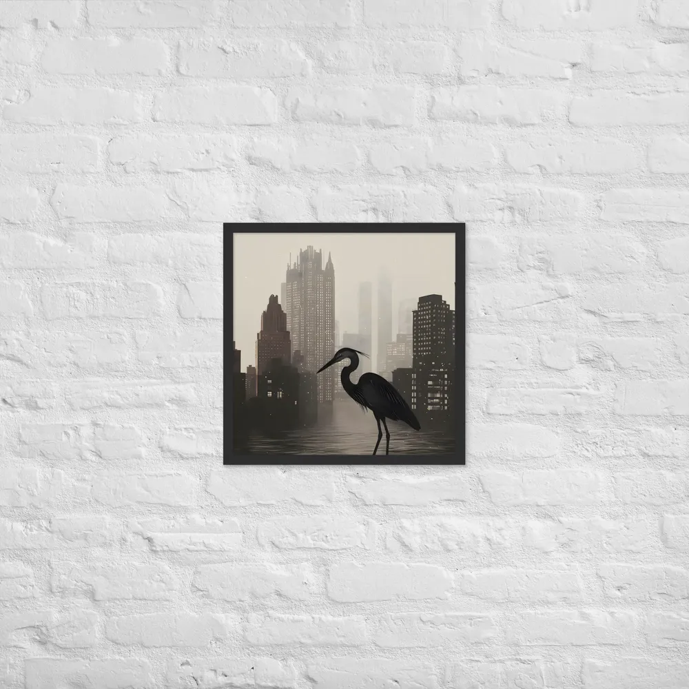 Urban Heron 
 Poster with Black Frame | 18″x 18″