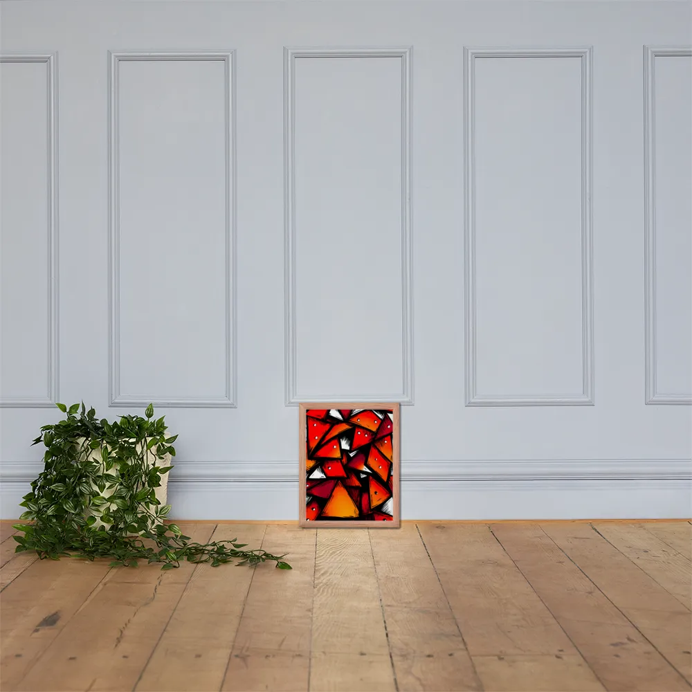 Dynamic Geometry of Red and Orange | Poster with Red oak Frame | 11″×14″