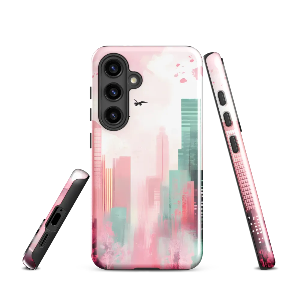 Dreamy Cityscape in Pink and Cyan