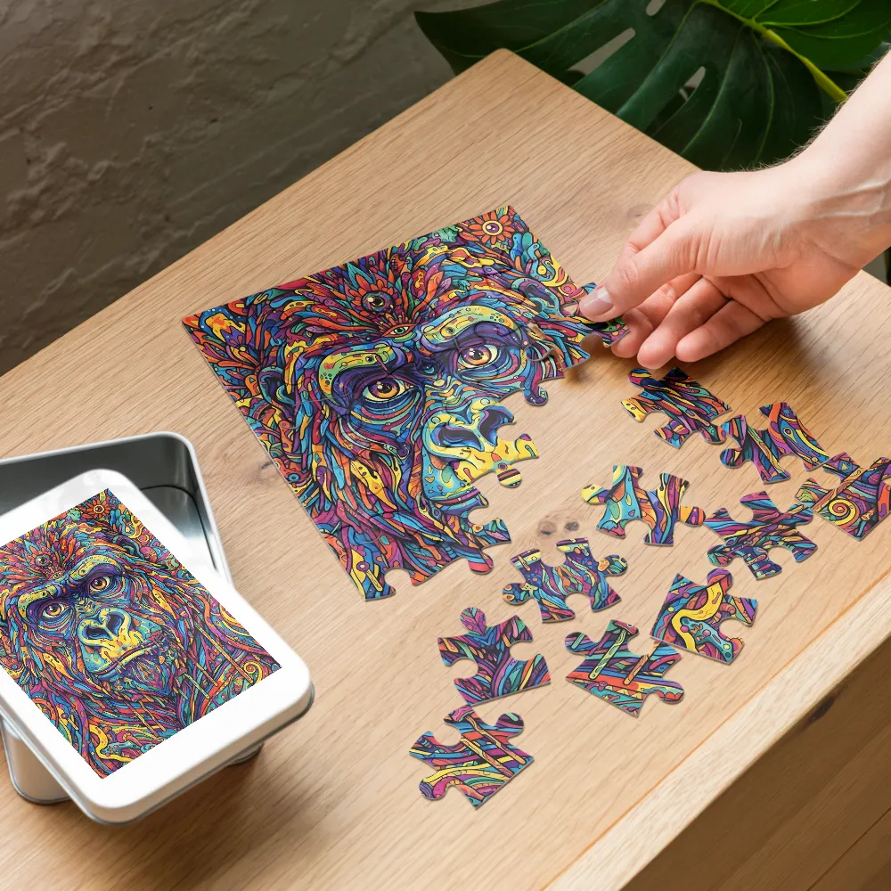 Psychedelic Gorilla 
 Jigsaw Puzzle in Tin Box