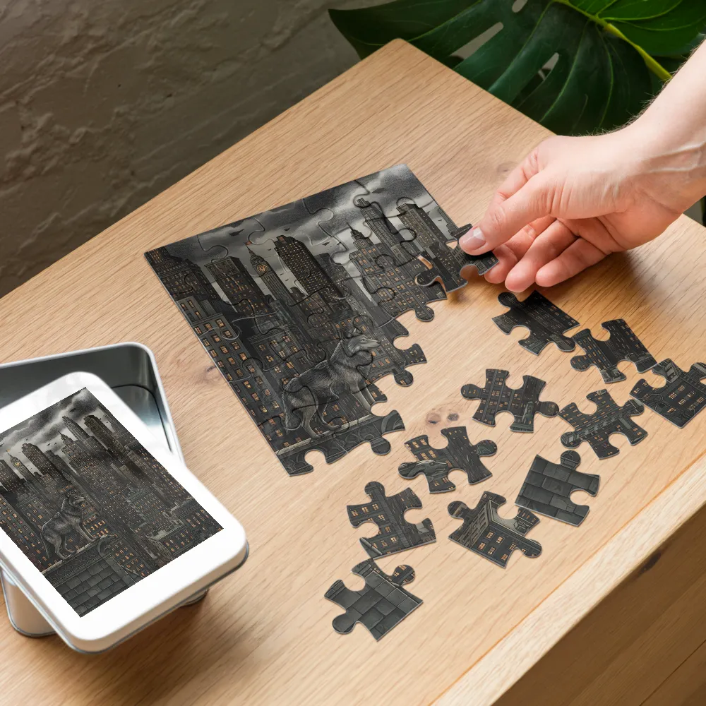 Rooftop Wolf 
 Jigsaw Puzzle in Tin Box