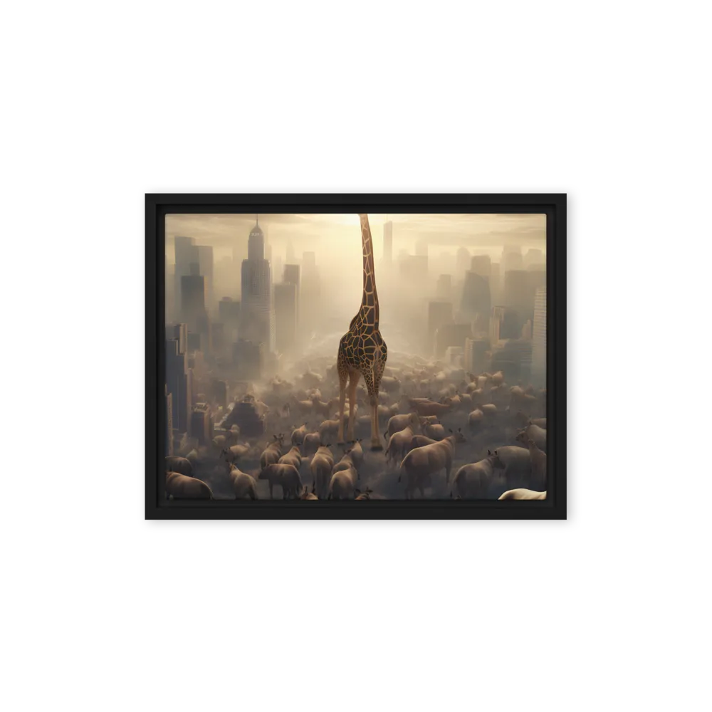 Urban Serengeti: A Giraffe's Perspective | Canvas with Black Frame | 12″×16″