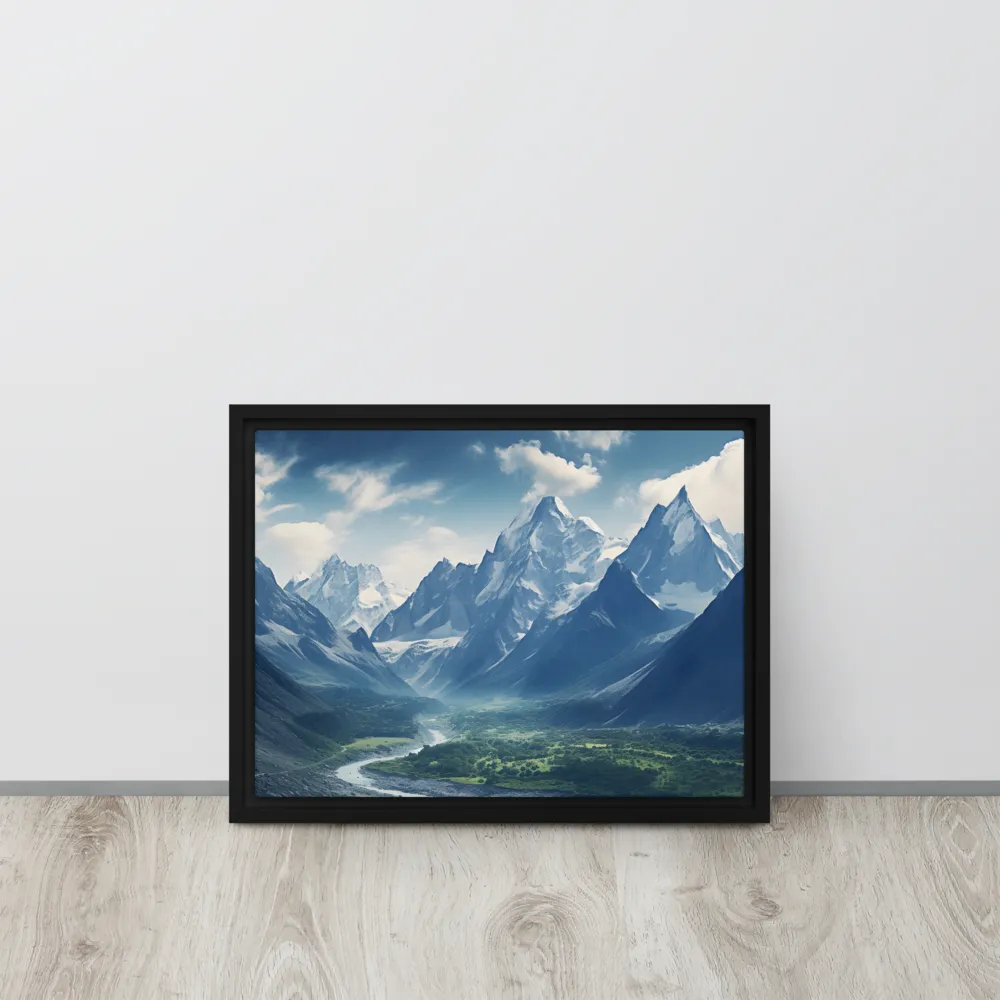 Majestic Serenity: A Landscape of Mountains and Rivers | Canvas with Black Frame | 12″×16″
