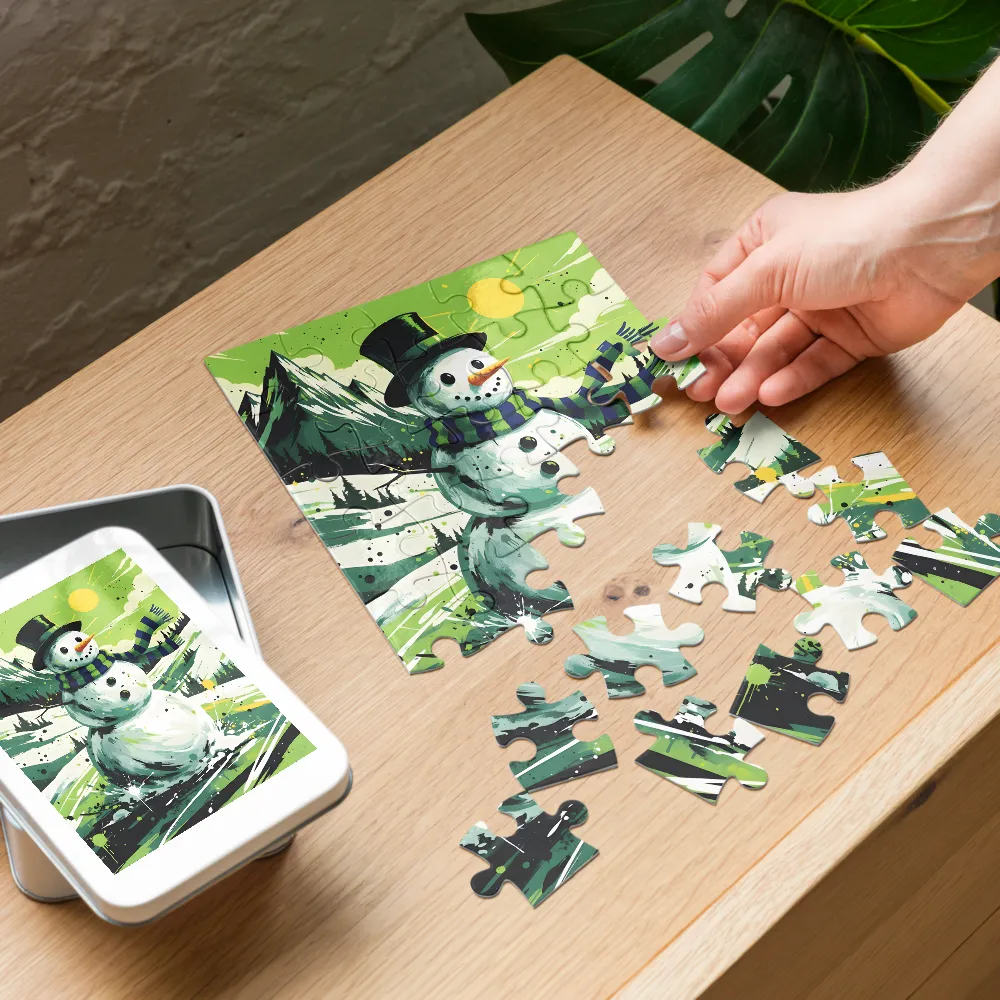Emerald Snowman 
 Jigsaw Puzzle in Tin Box