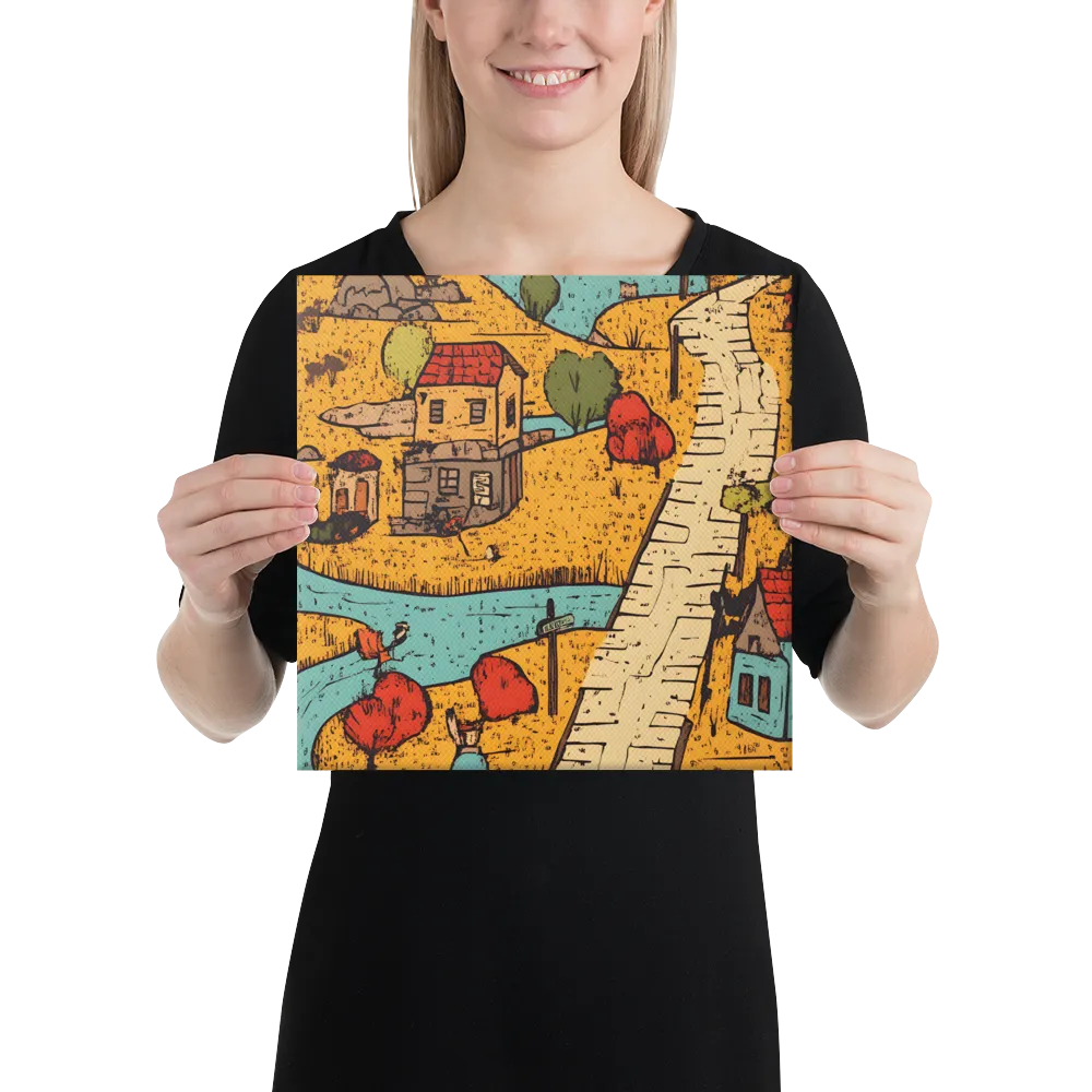 Whimsical Village Landscape | Canvas | 12″×12″
