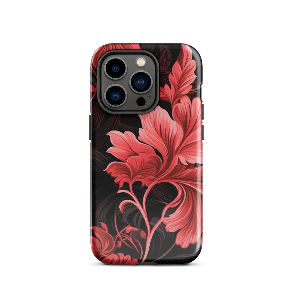 Tropical Elegance in Red | Phone Case |  14 Pro | Tough Case | Glossy
