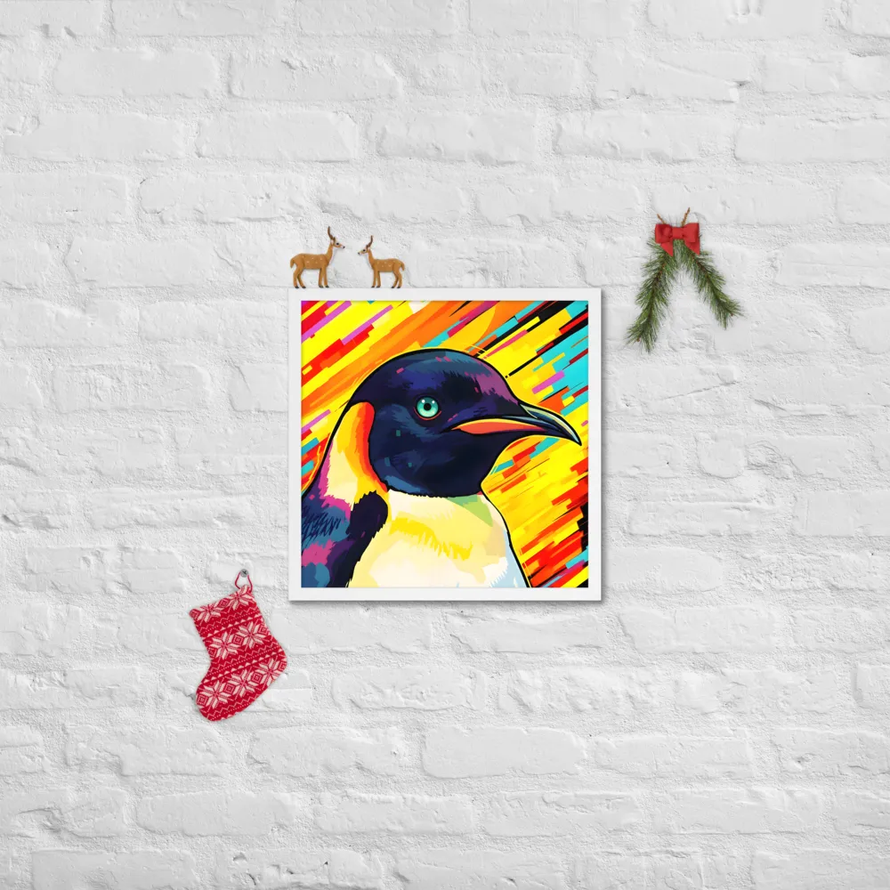 Neon Penguin 
 Poster with White Frame | 18″x 18″