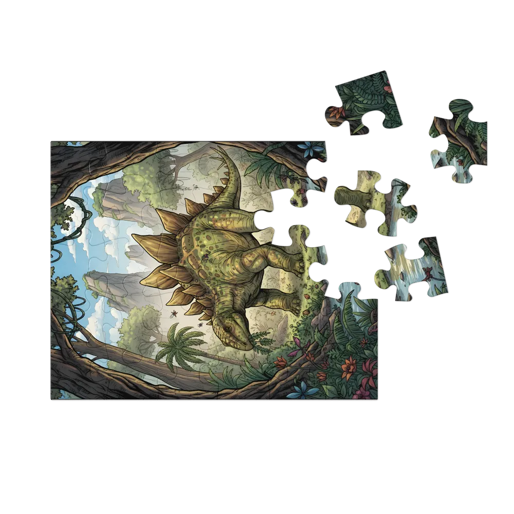Stegosaurus by the Stream 
 Jigsaw Puzzle in Tin Box