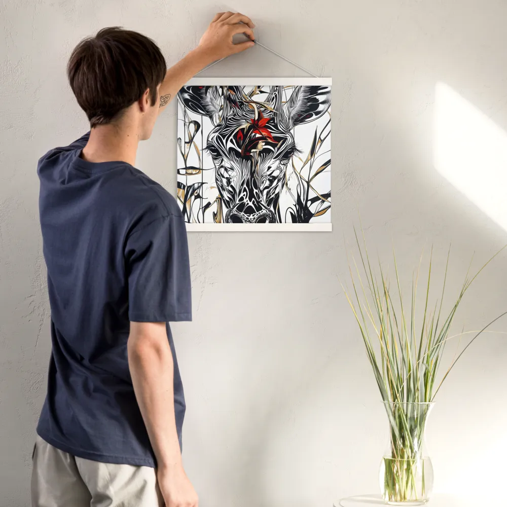 Floral Elegance: The Giraffe's Portrait | Poster With White Wood Hanger | 16″×16″