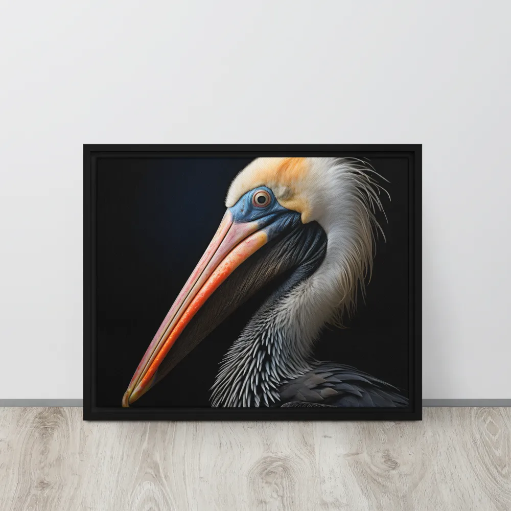 Majestic Portrait of a Pelican | Canvas with Black Frame | 16″×20″