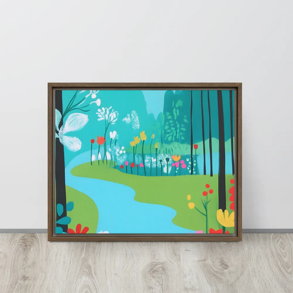 Whispers of Spring: A Colorful Retreat | Canvas with Brown Frame | 16″×20″