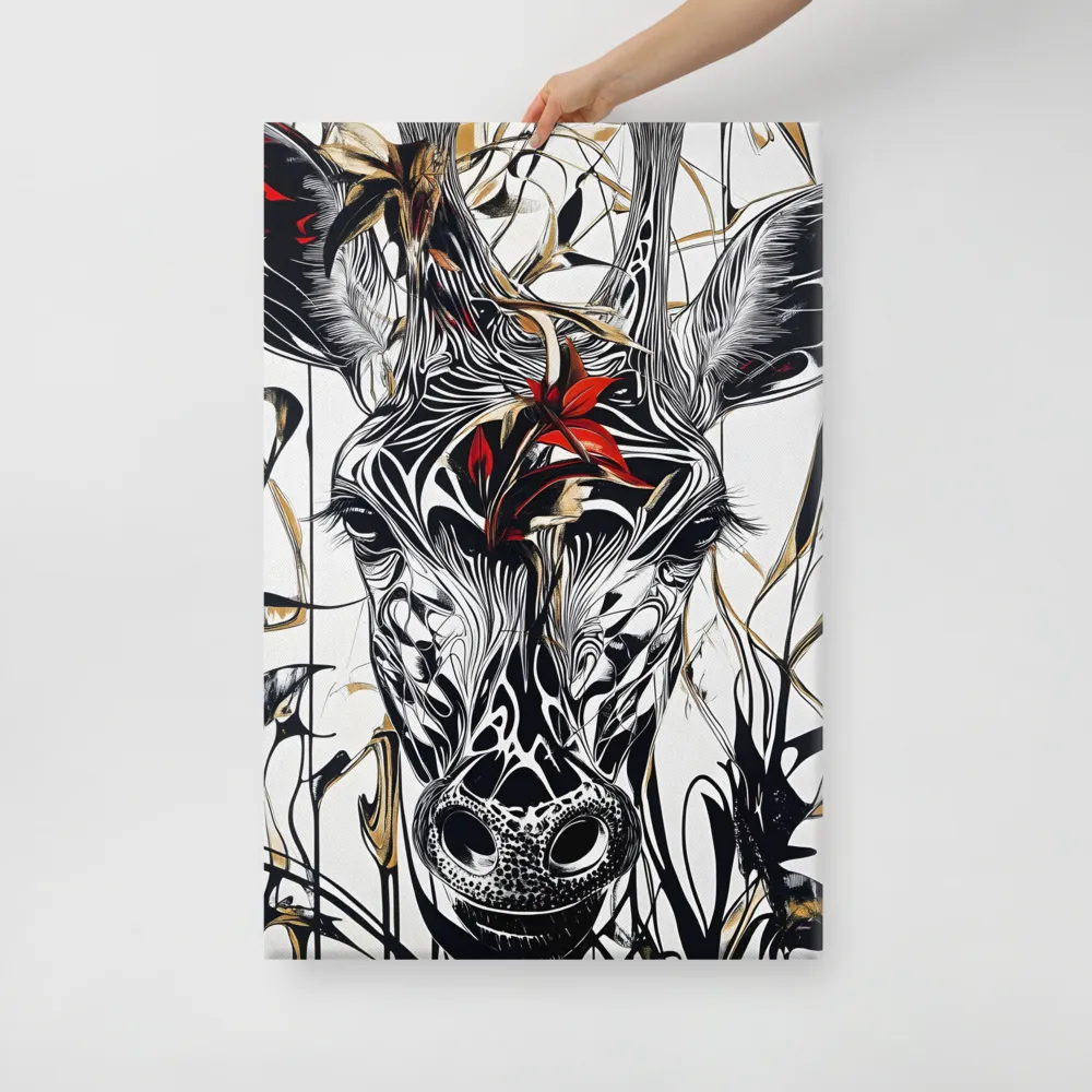 Floral Elegance: The Giraffe's Portrait | Canvas | 24″×36″
