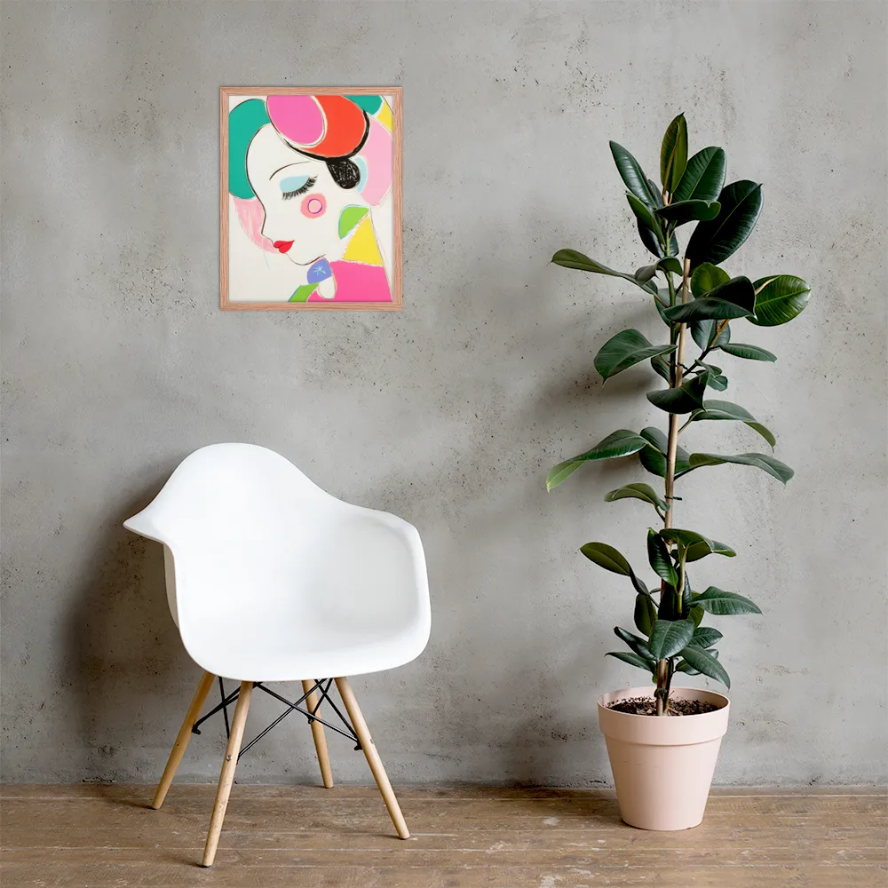 Whimsical Portrait in Colorful Abstraction | Poster with Red oak Frame | 16″×20″