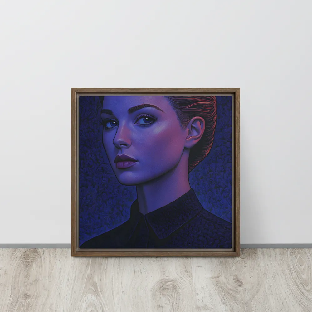 Ethereal Portrait in Blue and Red | Canvas with Brown Frame | 16″×16″