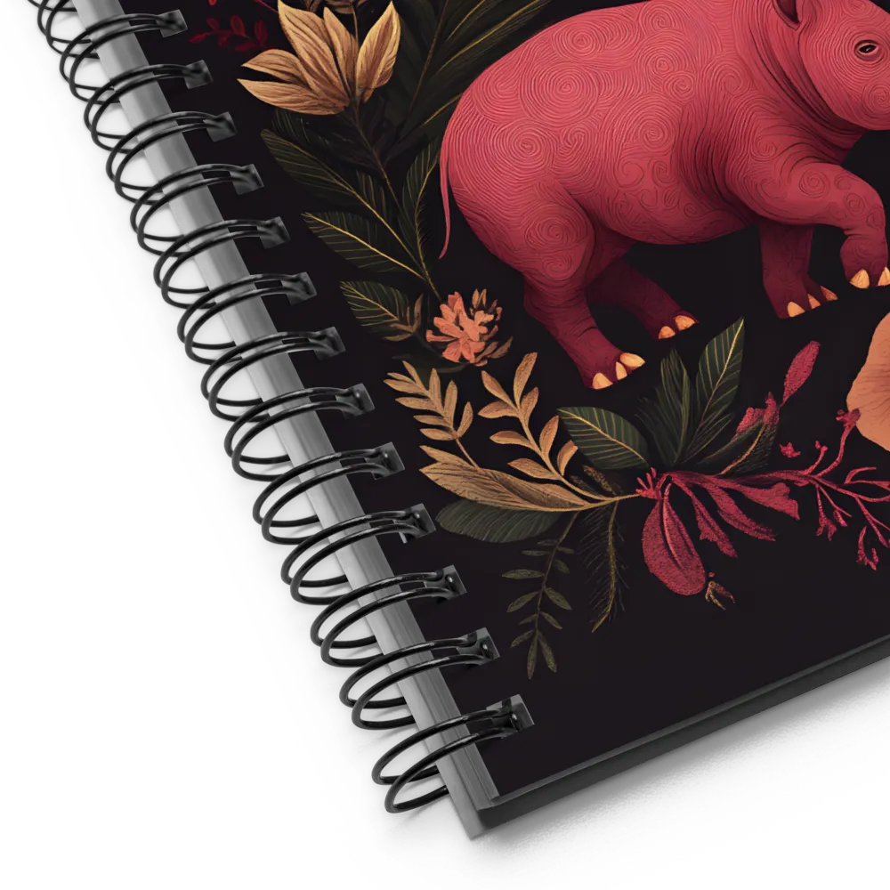 Rhinos in Floral Embrace | Spiral Notebook