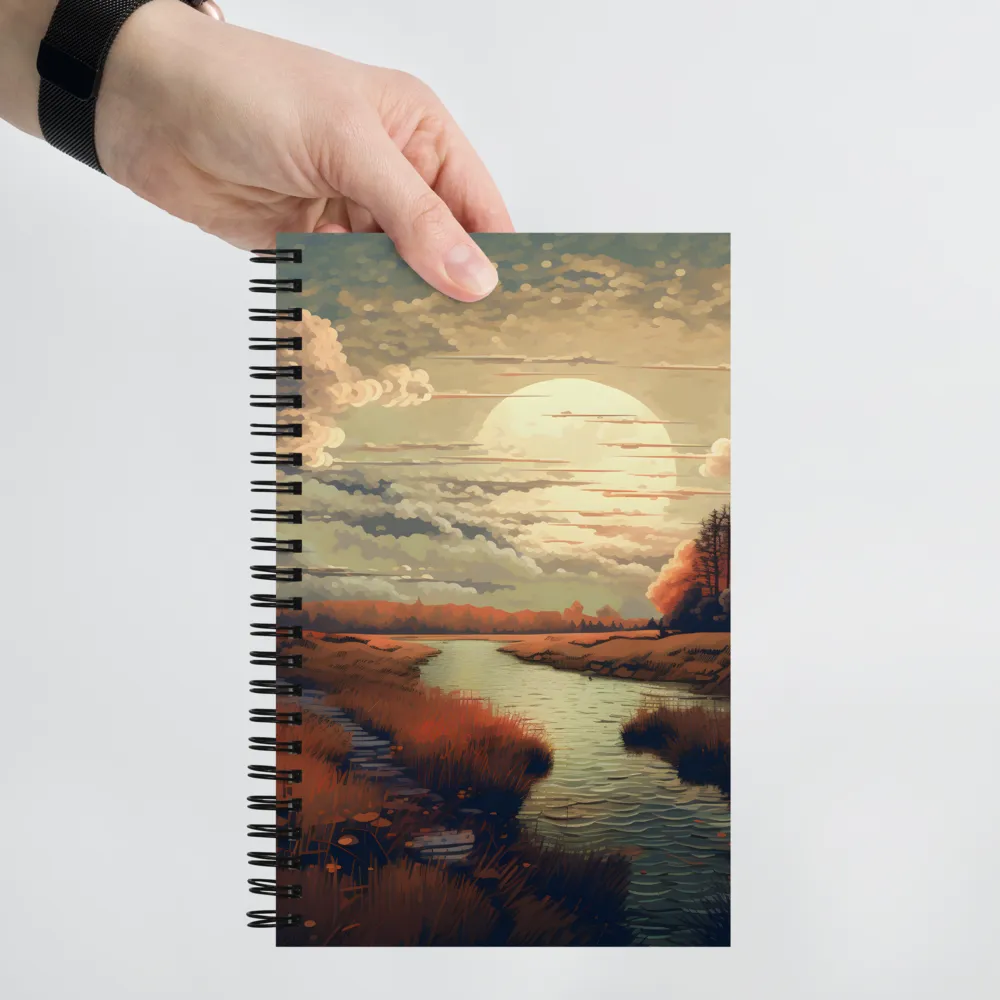 Whispers of Dusk: A Tranquil River Landscape | Spiral Notebook