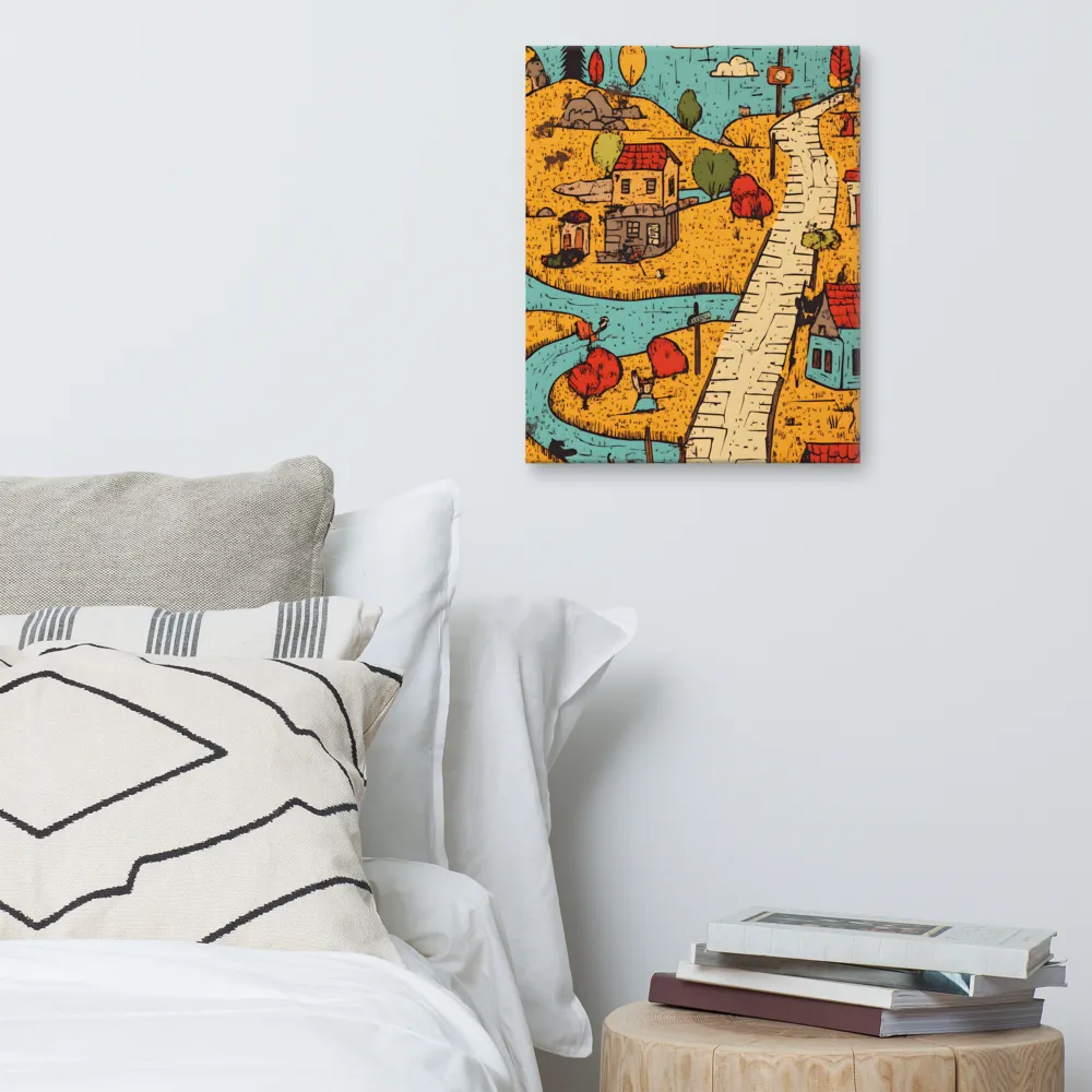 Whimsical Village Landscape | Canvas | 16″×20″