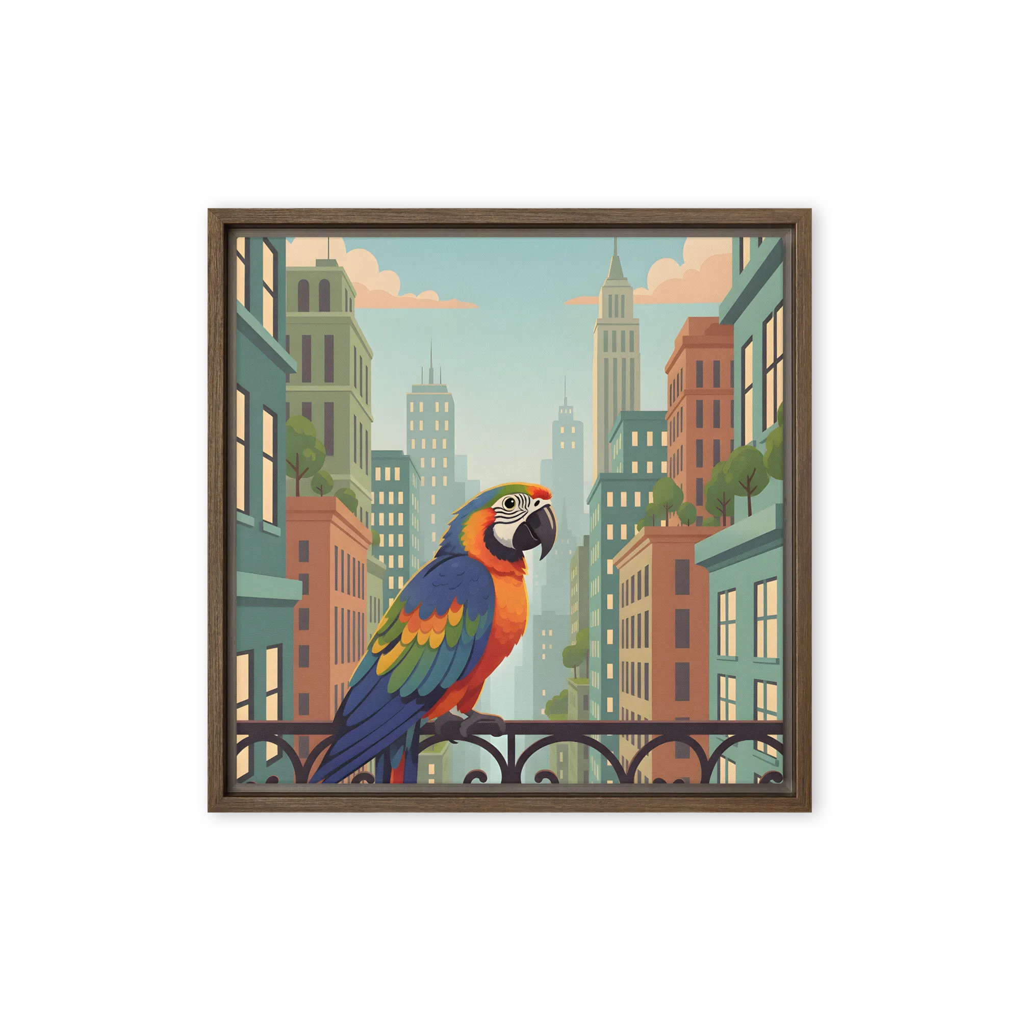 Urban Parrot 
 Canvas with Brown Frame