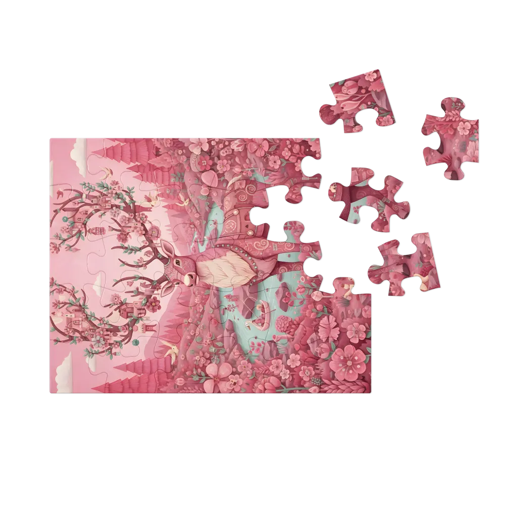 Enchanted Pink Stag 
 Jigsaw Puzzle in Tin Box