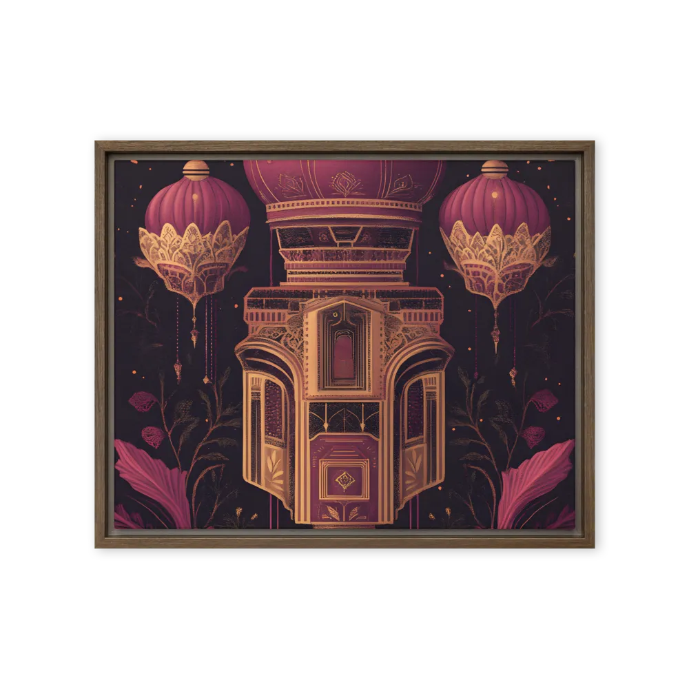 Ornate Harmony: A Digital Floral Architecture | Canvas with Brown Frame | 16″×20″