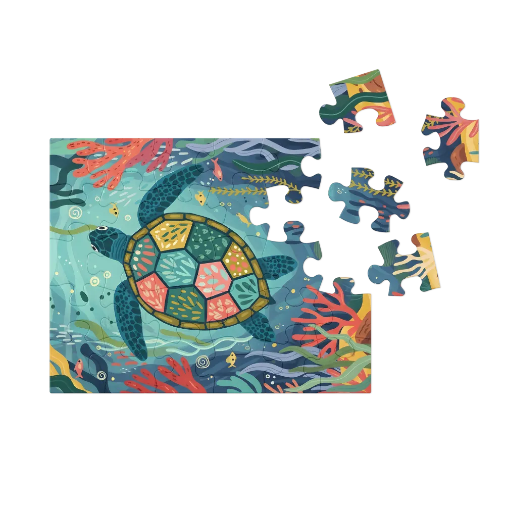 Mosaic Sea Turtle 
 Jigsaw Puzzle in Tin Box