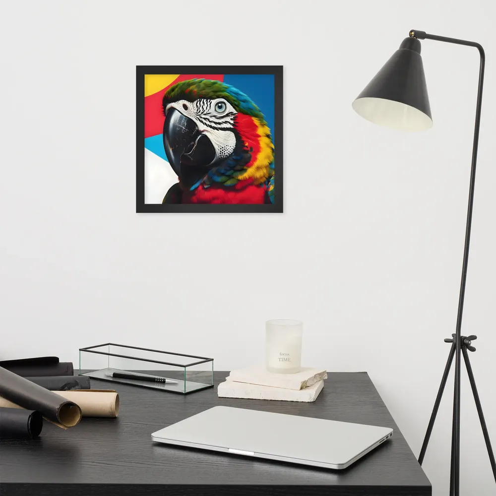 Scarlet Macaw Close-Up 
 Poster with Black Frame | 12″x 12″