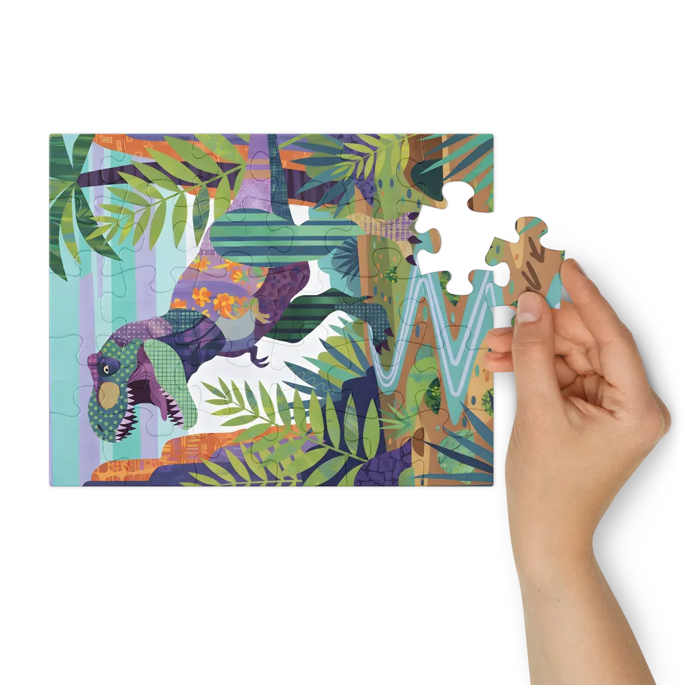 Patchwork T‑Rex 
 Jigsaw Puzzle in Tin Box