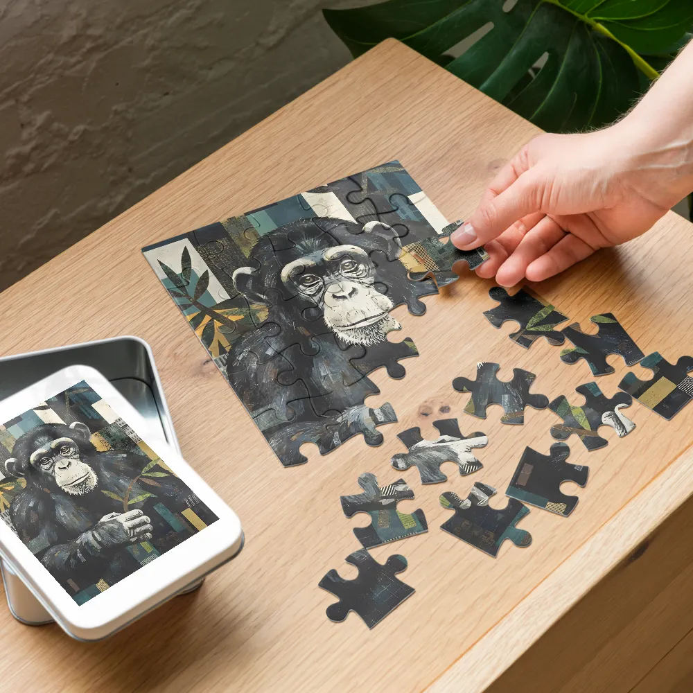 Contemplative Chimpanzee 
 Jigsaw Puzzle in Tin Box