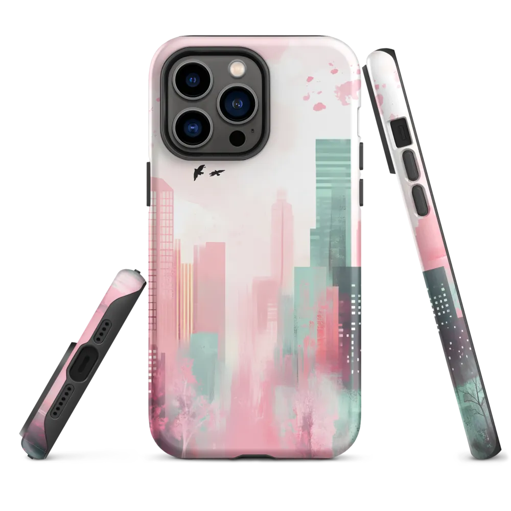 Dreamy Cityscape in Pink and Cyan