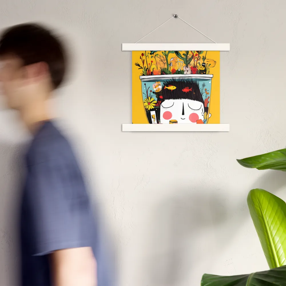Whimsical Garden Head | Poster With White Wood Hanger | 10″×10″