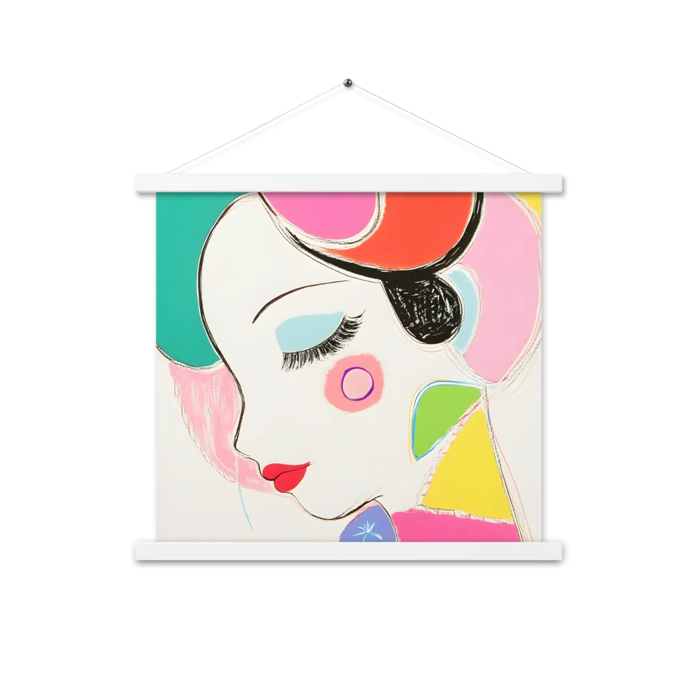 Whimsical Portrait in Colorful Abstraction | Poster With White Wood Hanger | 18″×18″