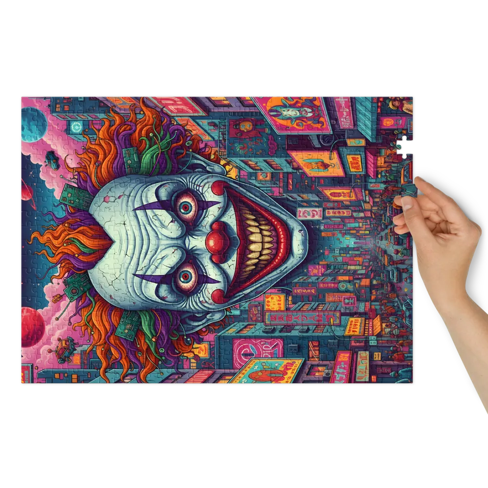 Neon Clown Metropolis 
 Jigsaw Puzzle in Tin Box