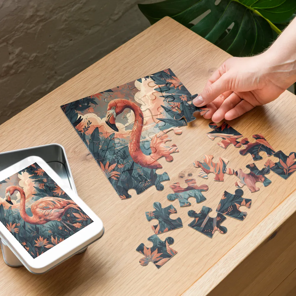 Coral Flamingo 
 Jigsaw Puzzle in Tin Box