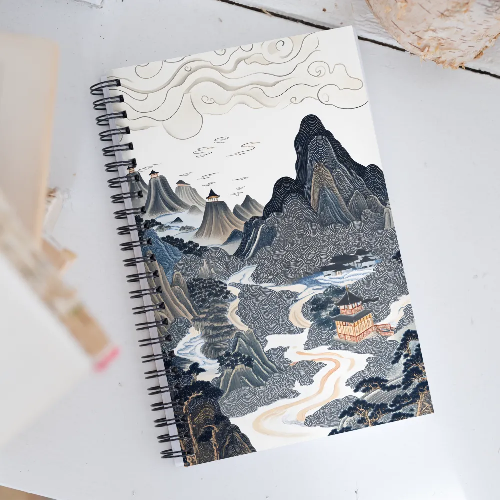 Harmony of Mountains and Temples | Spiral Notebook