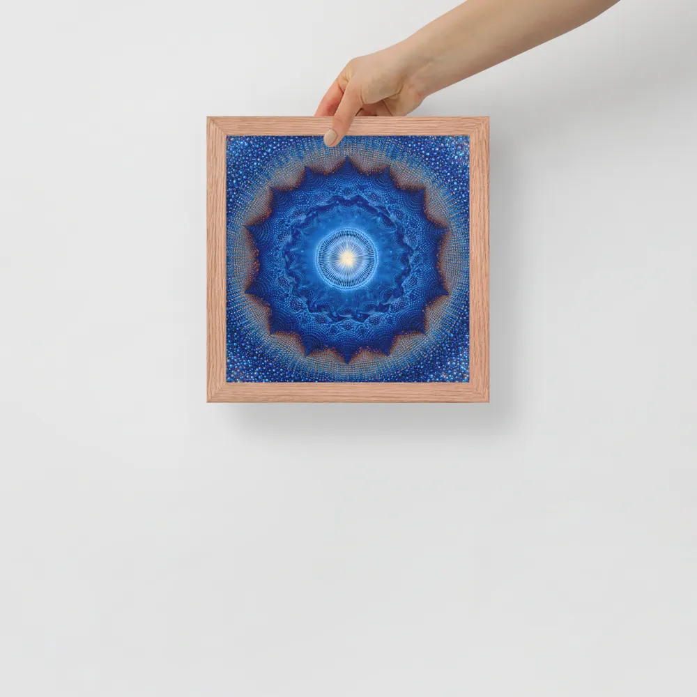 Luminous Blue Mandala 
 Poster with Red oak Frame | 10″x 10″