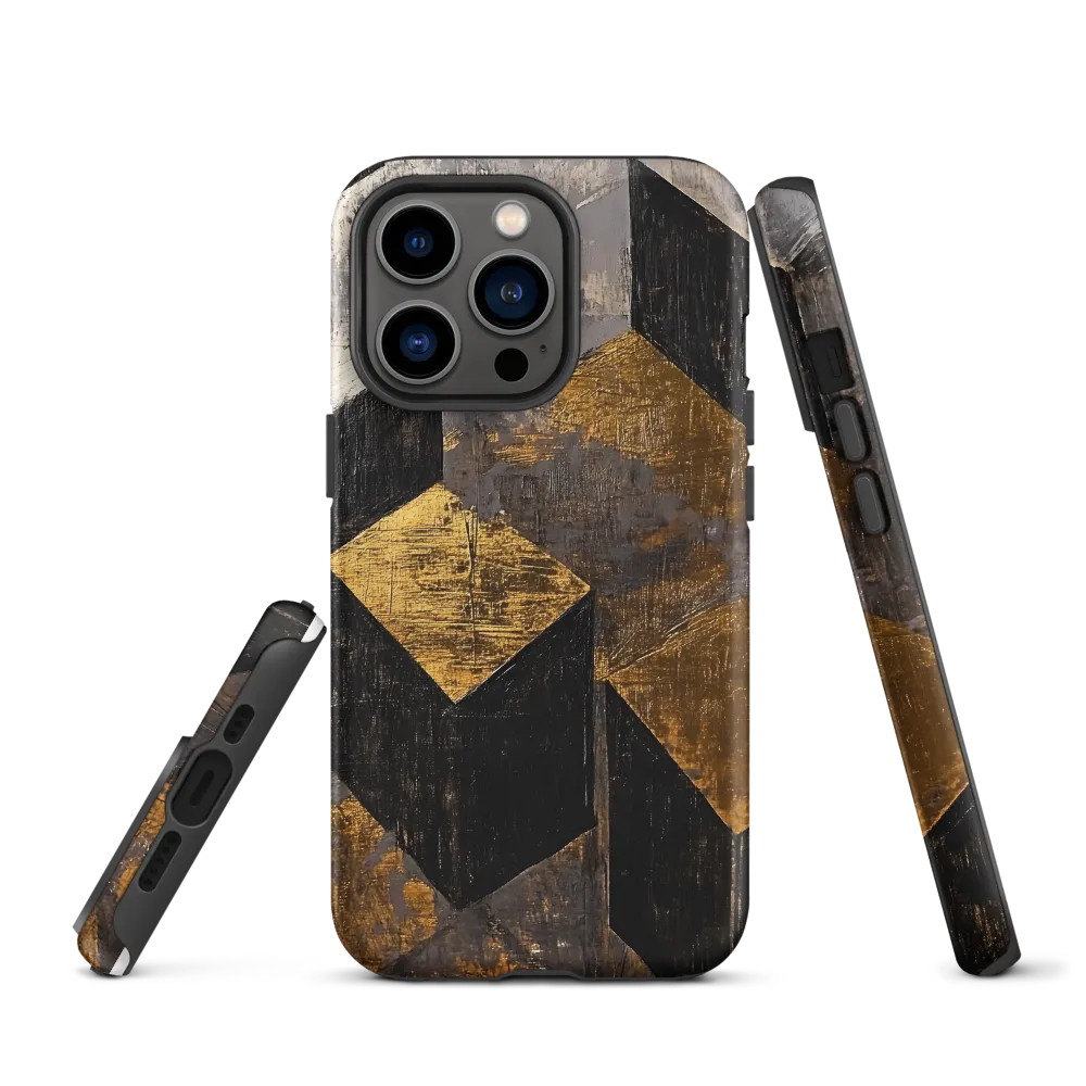 Geometric Harmony in Gold and Black | Phone Case |  13 Pro | Tough Case | Matte
