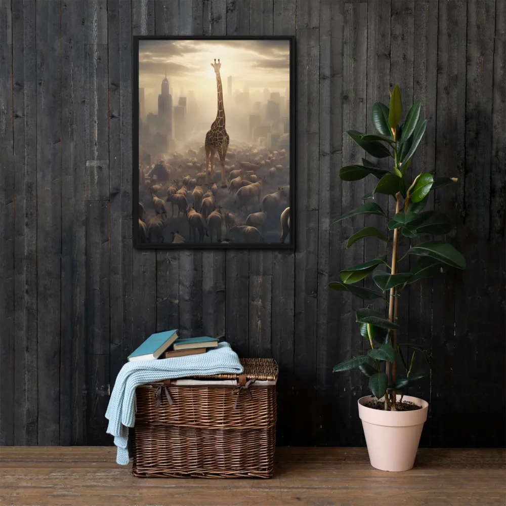 Urban Serengeti: A Giraffe's Perspective | Canvas with Black Frame | 24″×32″