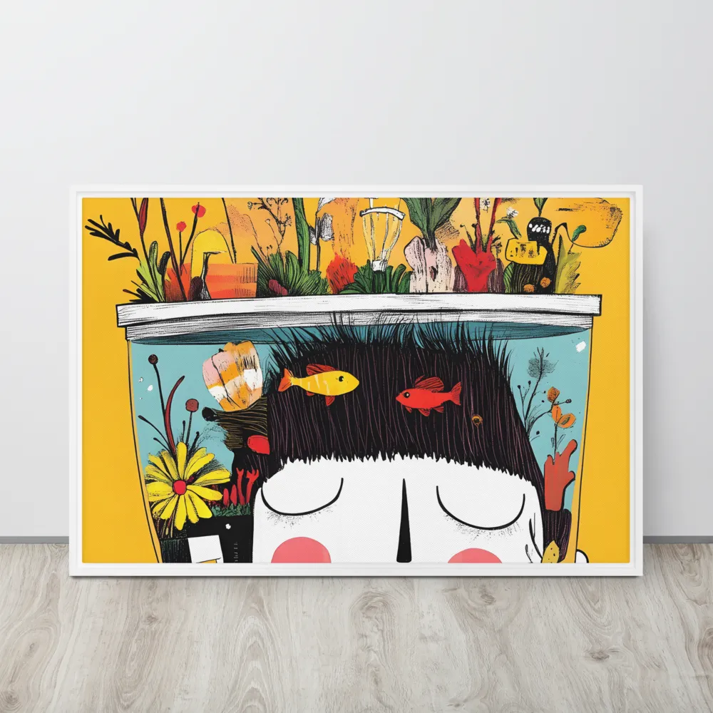 Whimsical Garden Head | Canvas with White Frame | 24″×36″
