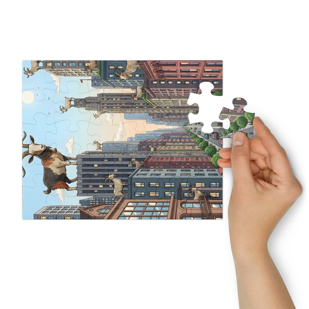 Rooftop Goats 
 Jigsaw Puzzle in Tin Box
