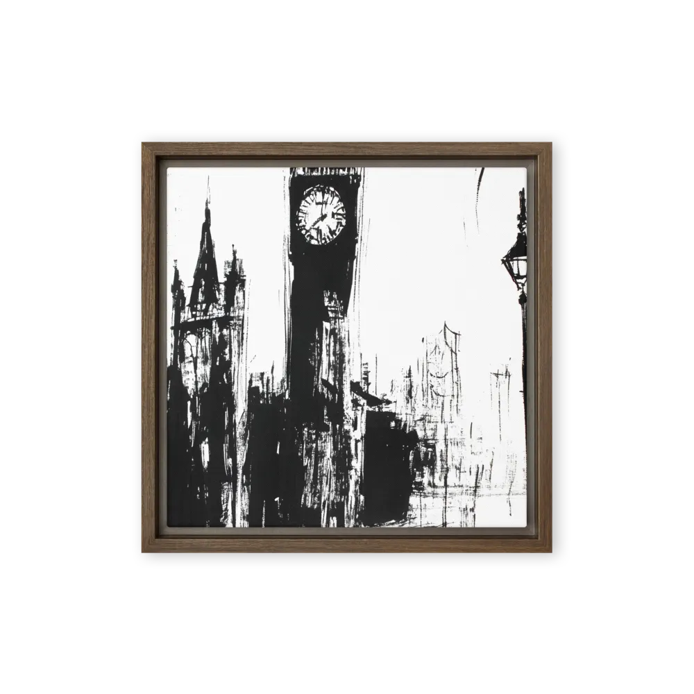 Clock Tower in Motion | Canvas with Brown Frame | 12″×12″