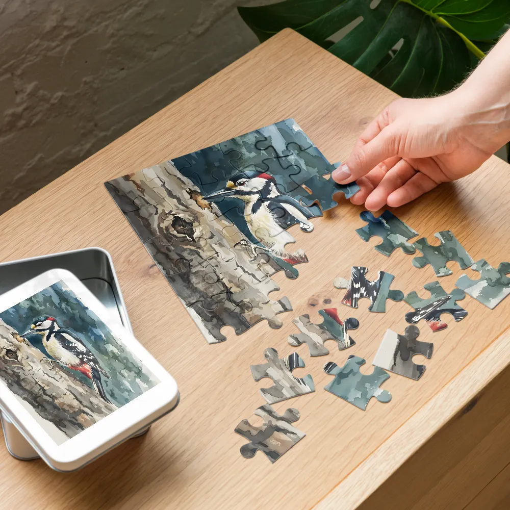 Woodpecker Study 
 Jigsaw Puzzle in Tin Box