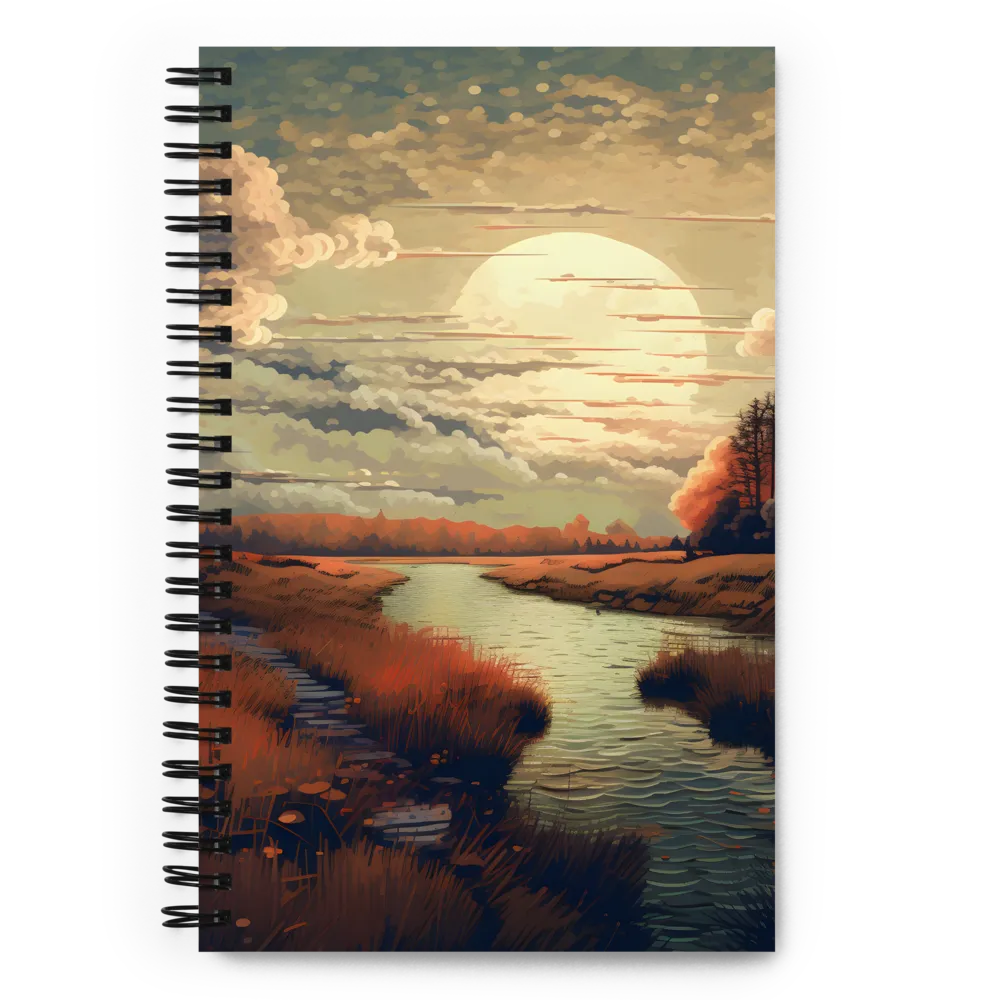 Whispers of Dusk: A Tranquil River Landscape | Spiral Notebook