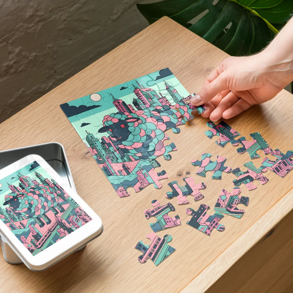 Sheep of the Skyline 
 Jigsaw Puzzle in Tin Box