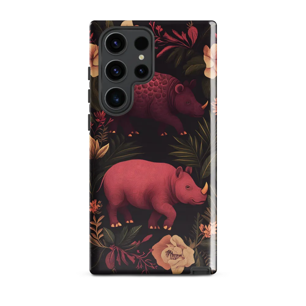 Rhinos in Floral Embrace